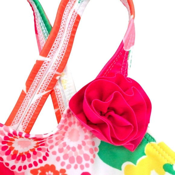Gymboree Girls Swimsuit Floral Kids Swimwear with Pink Ruffle Size XS 4T - Picture 4 of 8
